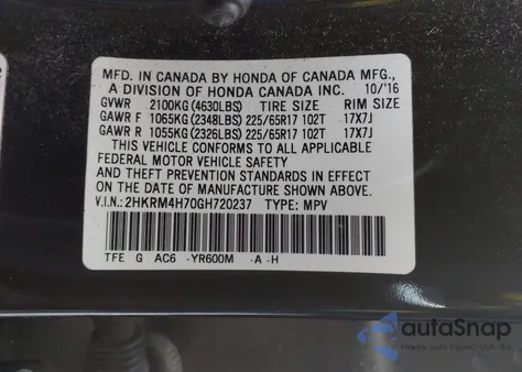 2016 Honda Cr-V Ex-L from USA, damaged, VIN 2HKRM4H70GH720237